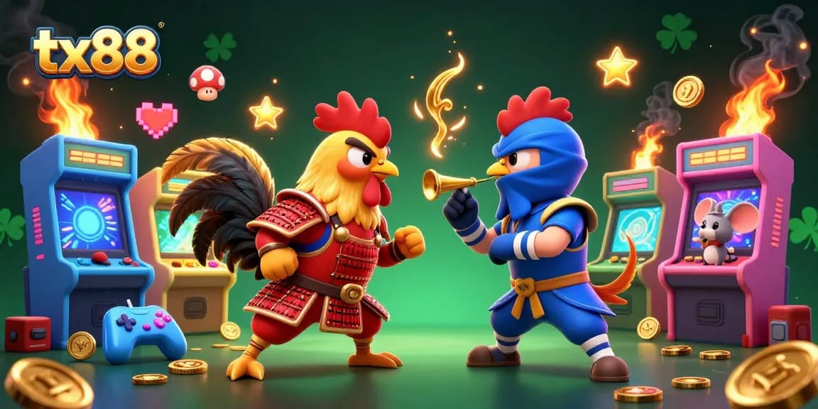 Engage in thrilling battles with tx88's fierce roosters and retro gaming elements.