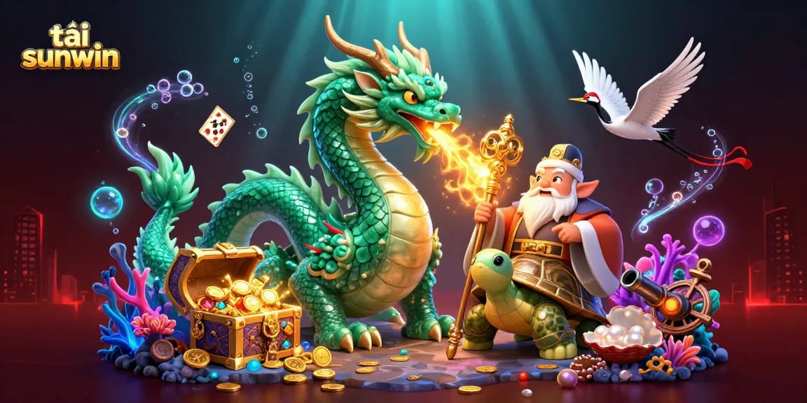 Engage with the thrill of tải sunwin through a spectacular dragon and wise sage in a vibrant casino scene.
