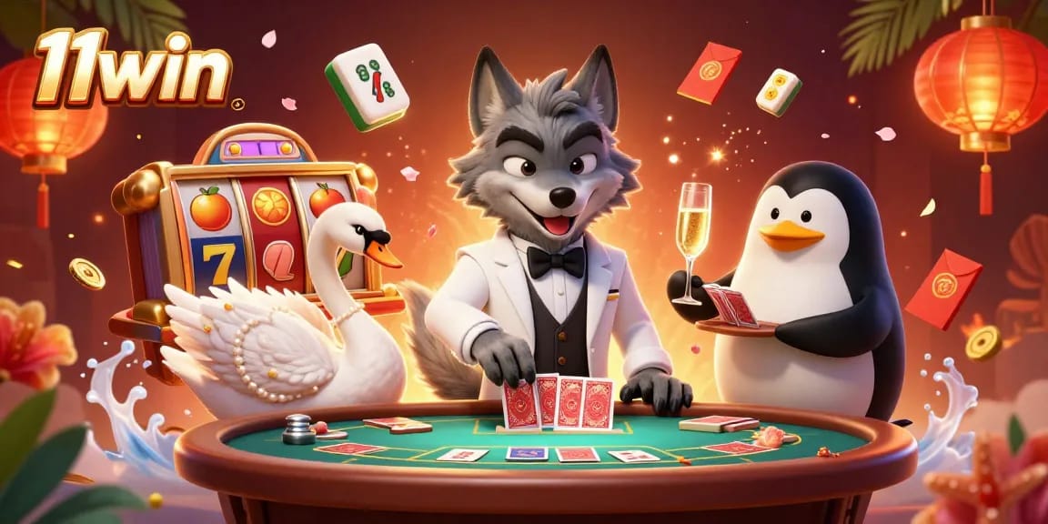 Experience thrilling baccarat at 11win with our charming wolf, swan, and penguin characters!