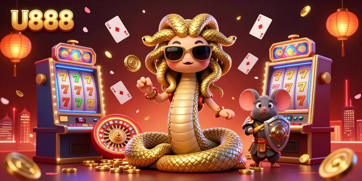 Experience U888's vibrant casino world filled with playful characters and dynamic gaming elements.