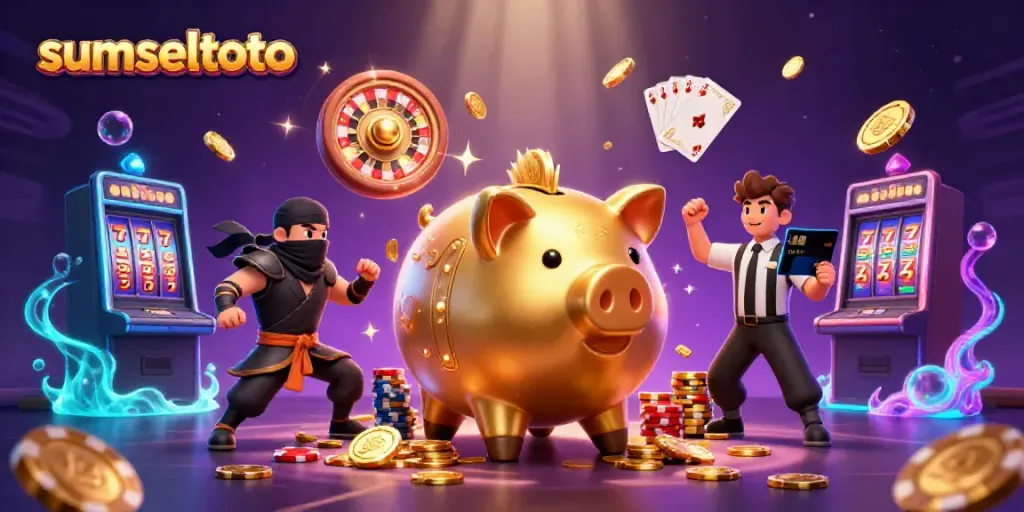 Bet big with sumseltoto's vibrant casino experience featuring a sumo wrestler piggy bank and more!