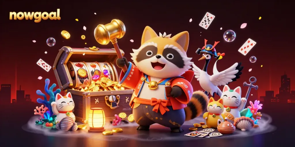 Experience the excitement of nowgoal with vibrant casino elements and cheerful characters in a rich 3D scene.