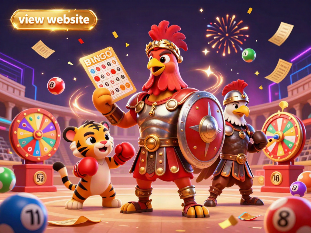 Engage with the colorful action of a dynamic gambling scene as you view website promotional art.
