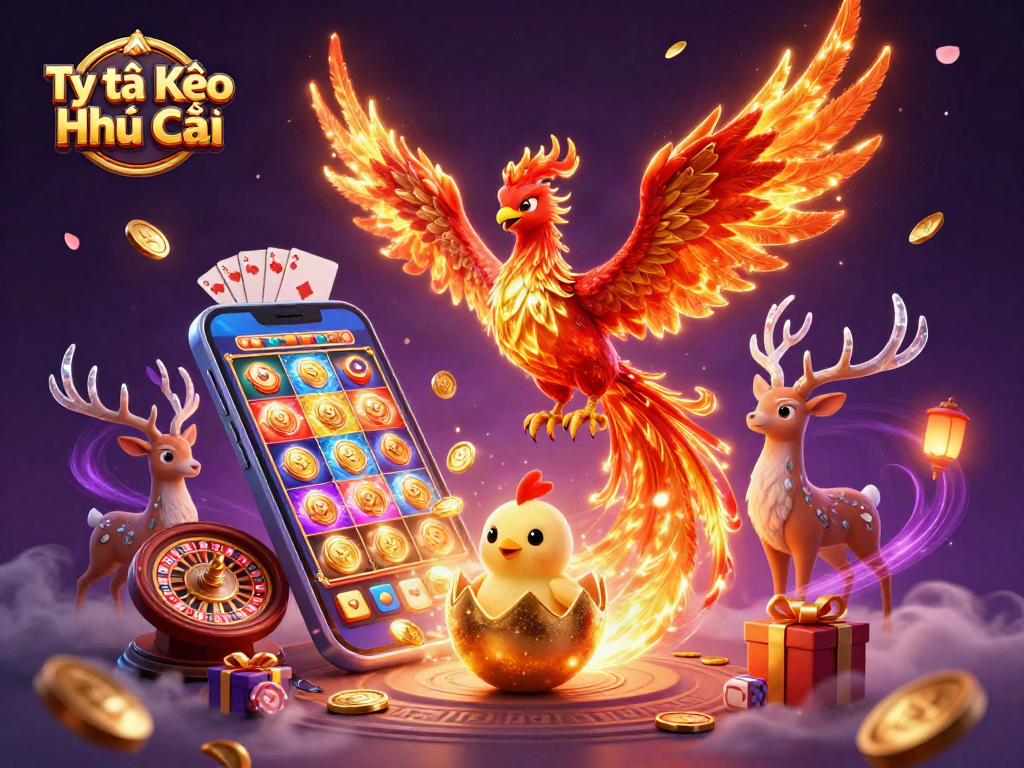 Experience the thrill of Tỷ lệ Kèo Nhà Cái in this vibrant 3D scene with dynamic gaming elements.