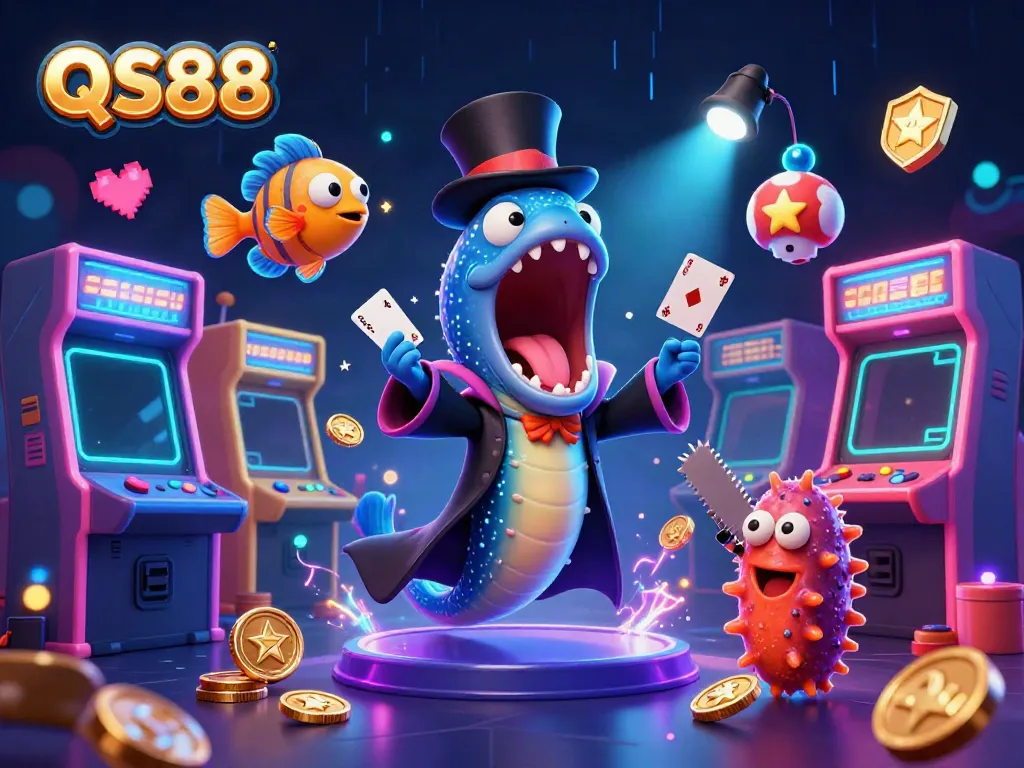 Experience the excitement of QS88 with magical sea creatures performing casino tricks in a vibrant underwater scene.