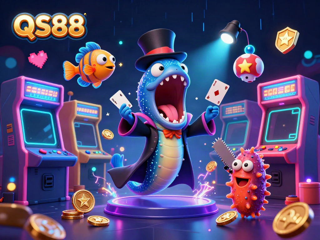 Experience the excitement of QS88 with magical sea creatures performing casino tricks in a vibrant underwater scene.