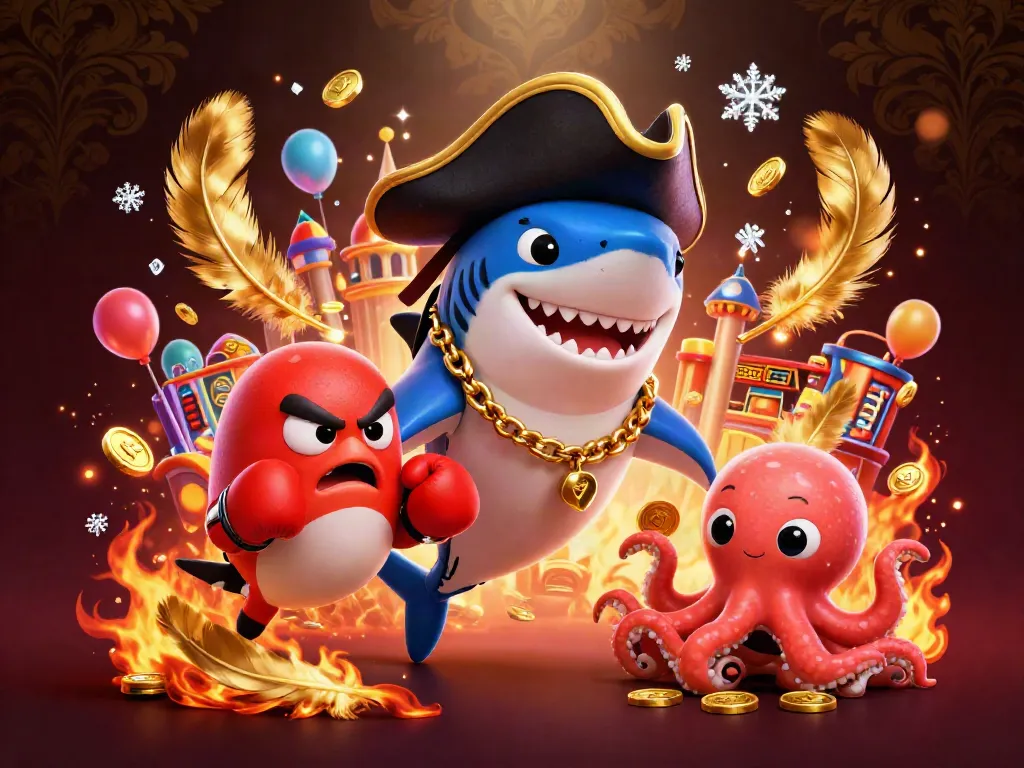 Experience thrilling action with QQ88 as cartoon characters celebrate casino fun, surrounded by dynamic gaming elements.