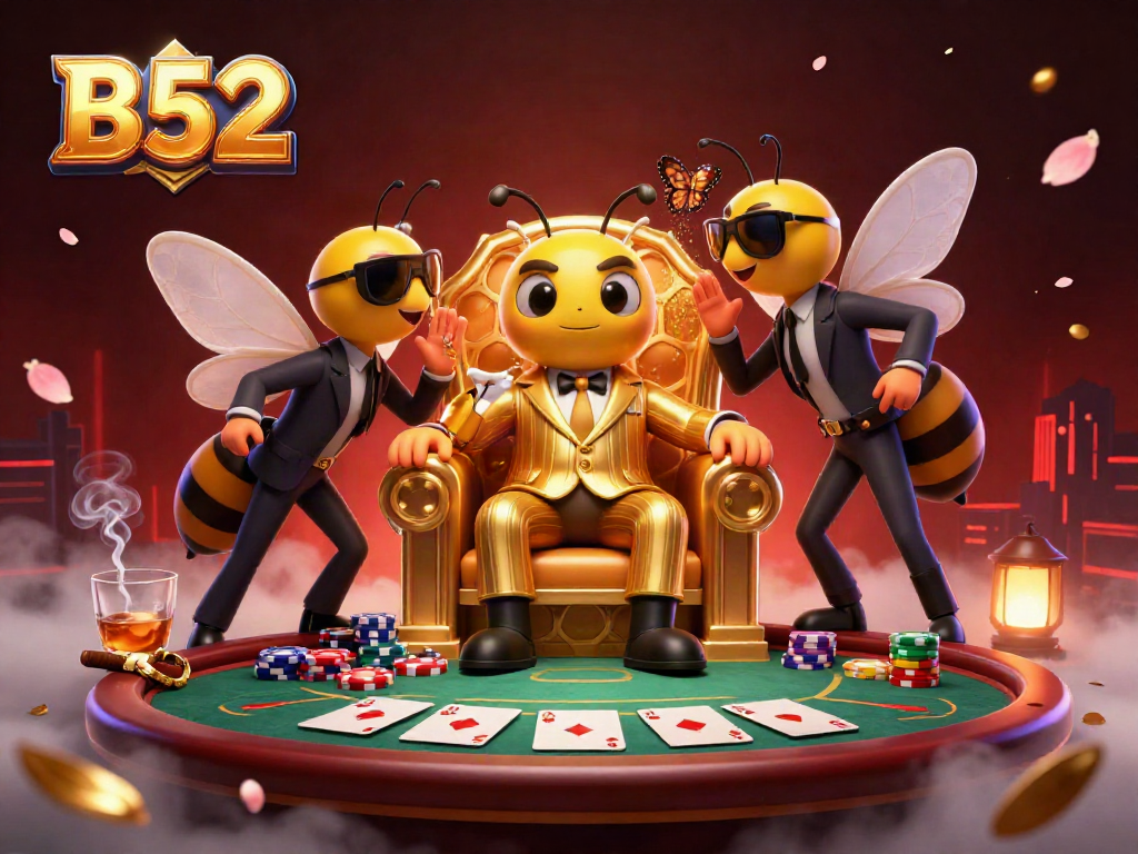 Experience the exciting B52 casino with a bumblebee mob boss, poker action, and lively atmosphere.