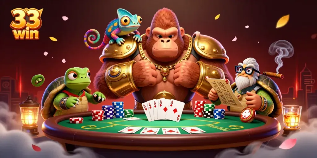 Experience thrilling gameplay at 33 win through an action-packed casino illustration.