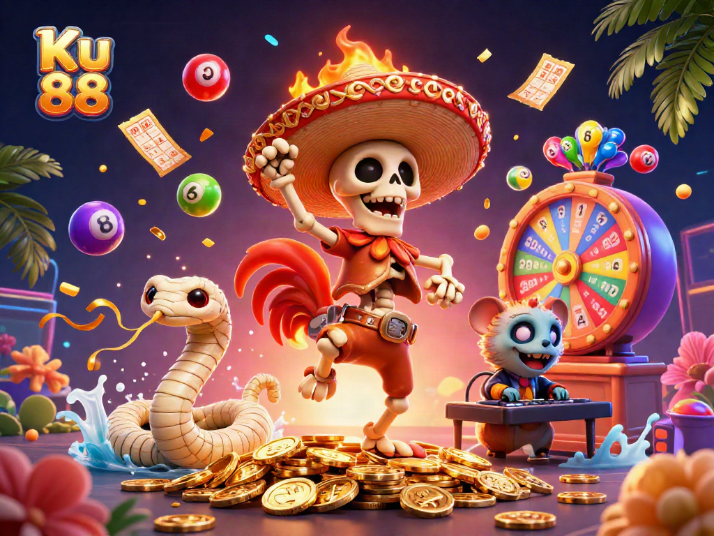Experience thrilling wins on Ku 88 with a vibrant 3D casino celebration featuring prizes galore.