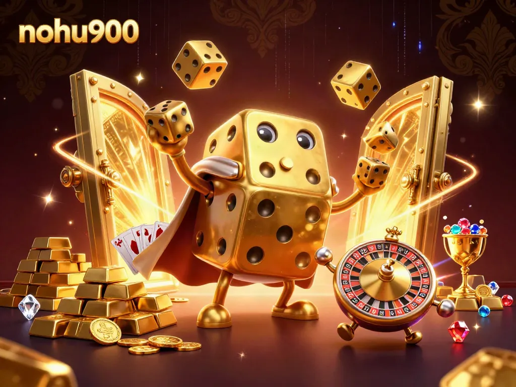 Engage with thrilling gaming at nohu900, where golden dice and treasure glow in a dynamic casino scene.