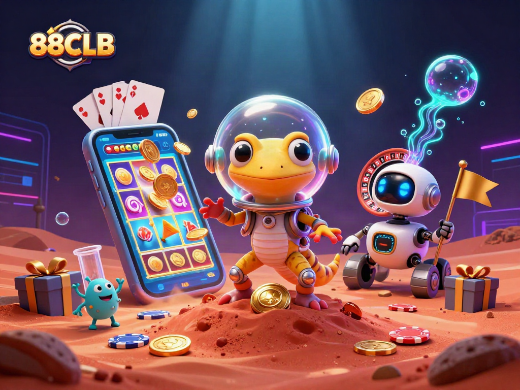 88CLB brings excitement with a Martian gecko discovering a golden casino's treasures.