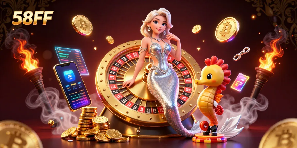 Win big at 58FF with a dazzling roulette wheel and vibrant gaming elements!