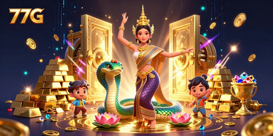 Experience thrilling action at 77GG with a vibrant gambling scene featuring a traditional Thai dancer.
