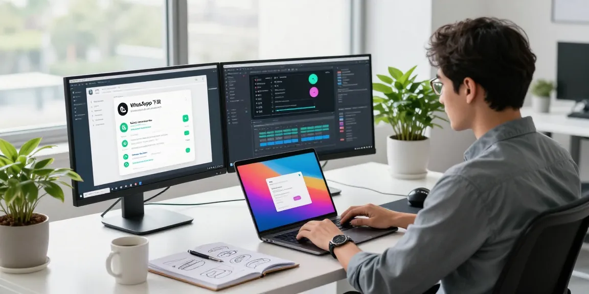 Developer coding in a modern workspace showcasing WhatsApp下載 innovations and app designs.