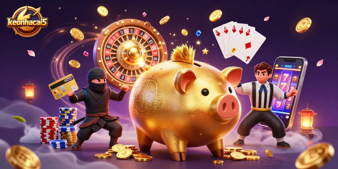 Experience the excitement of keonhacai5 as a massive piggy bank sumo wrestler brings good fortune with golden coins!