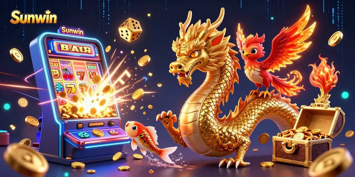 Experience the thrill of winning at Sunwin with a vibrant 3D casino scene featuring a golden dragon.