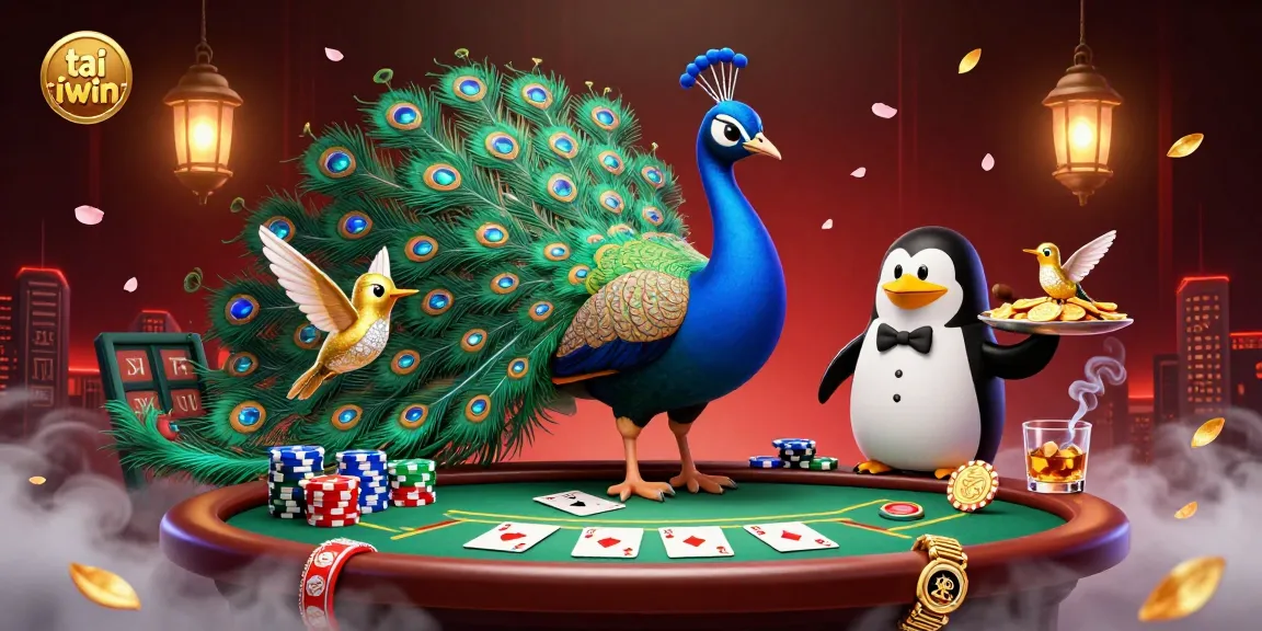 Experience tai iwin excitement in this vibrant 3D casino illustration filled with colorful poker elements.
