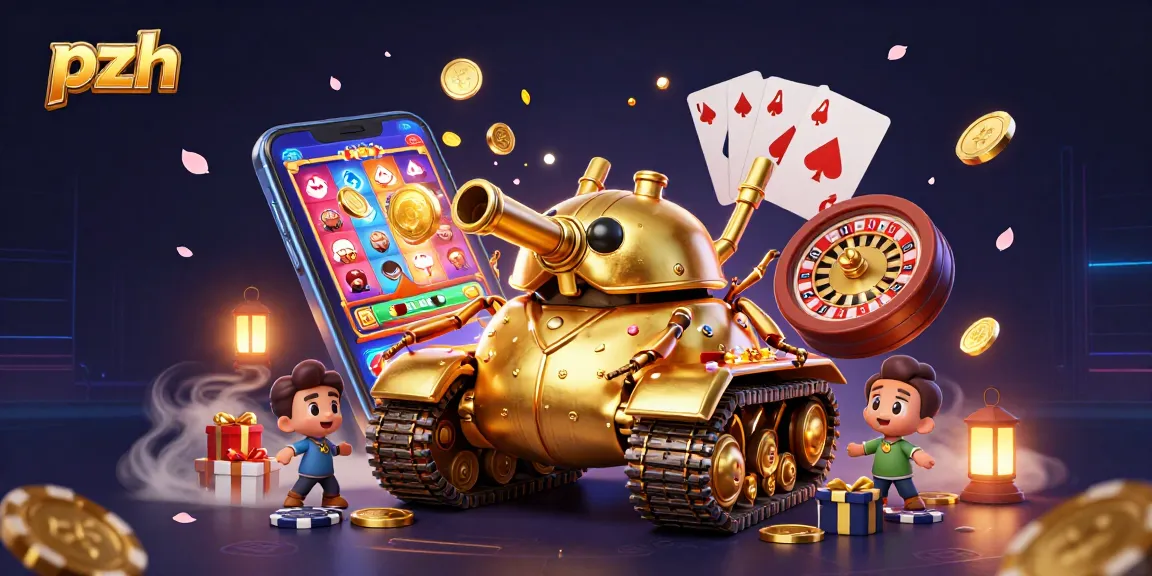 PZH showcases an ultra-detailed casino scene with a golden beetle tank and vibrant gaming elements.
