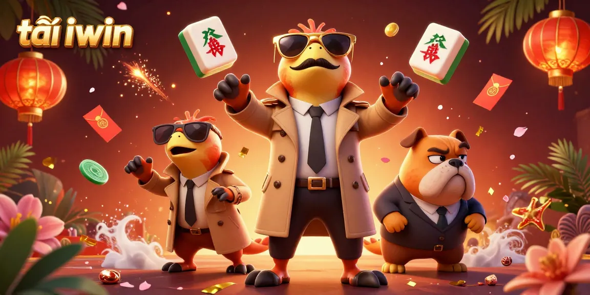 Download the tải iwin game app and enter a vibrant VIP casino lounge scene with fun characters.