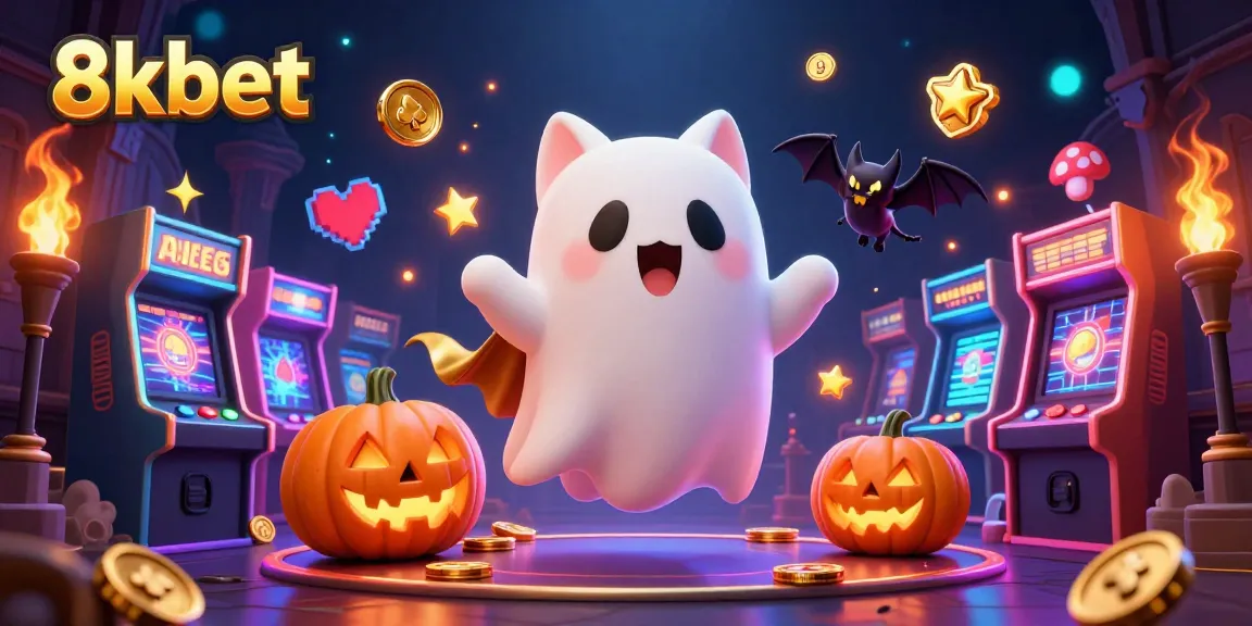 Engage with the exciting world of 8xbet where a ghost cat and vampire bat explore a haunted casino adventure.