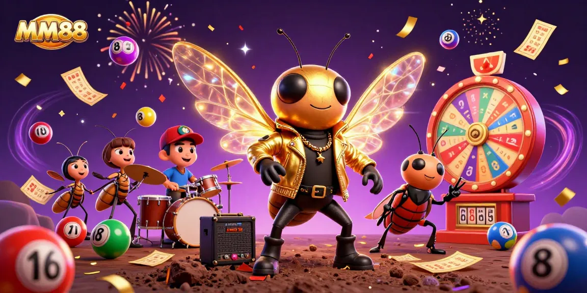 Celebrate at MM88 with a 3D cartoon rock star and colorful lottery elements exploding with excitement.